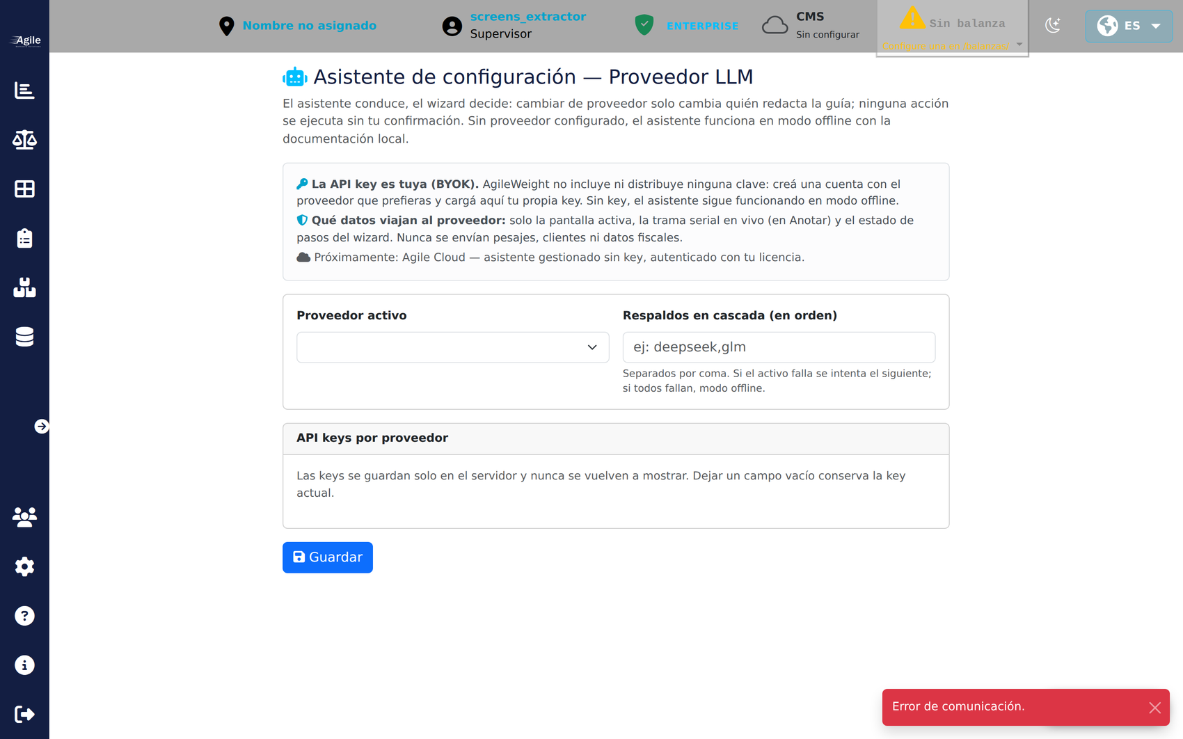 Configuración del proveedor LLM del asistente